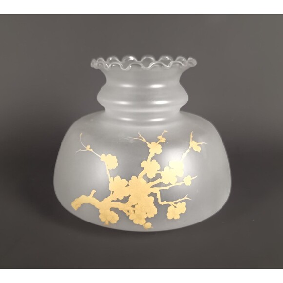 Frosted Glass Lamp Shade 7 In Base Fitter 8 In Height Painted Floral Pattern - Picture 2 of 10